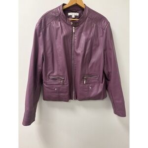 New York & Company Faux Leather Moto Jacket Purple XXL